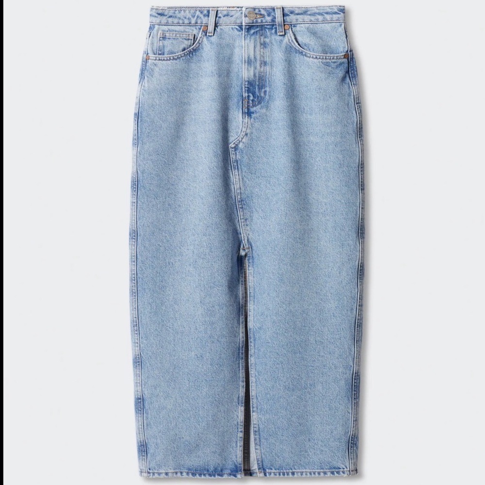 Mango Blue Split Denim Maxi Skirt Size Large - Picture 2 of 8